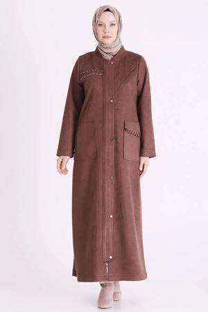 Kuşgözü Detaylı Süet Ferace-LYN04710 Kahve