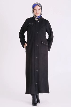 Kuşgözü Detaylı Süet Ferace-LYN04710 Siyah