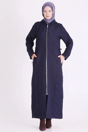 Behrem Kapitone Fermuarlı Ferace-LYN04711 Lacivert