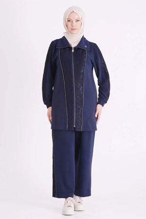 Behrem Güpür Detaylı Takım-LYN04716 Lacivert