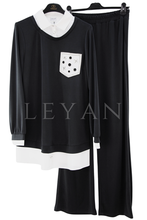 Orhan Store Gömlek Detaylı Takım-LYN04719 Siyah