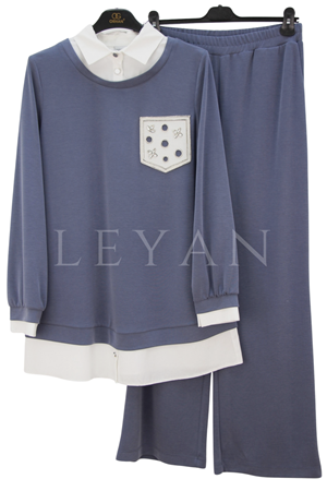 Orhan Store Gömlek Detaylı Takım-LYN04719 İndigo