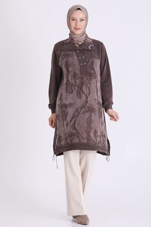 Behrem Qupra Detaylı Tunik-LYN04726 Kahve