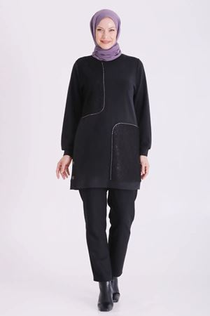 Behrem Güpür Detaylı Tunik-LYN04727 Siyah