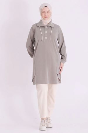 Behrem Yakası Çıtçıtlı Tunik-LYN04729 Çağla