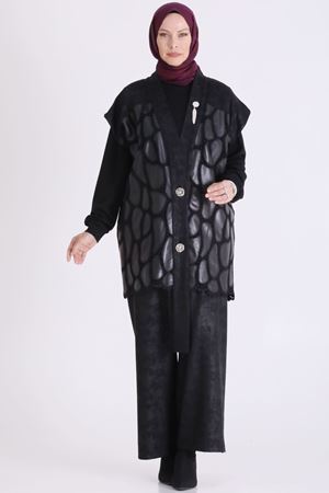 Behrem Deri Yelekli Üçlü Takım-LYN04725 Siyah