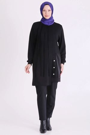 Behrem Deri Detaylı Tunik-LYN04731 Siyah