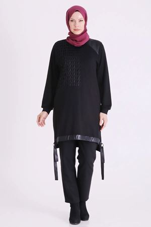 Behrem Derili Fileli Tunik-LYN04732 Siyah