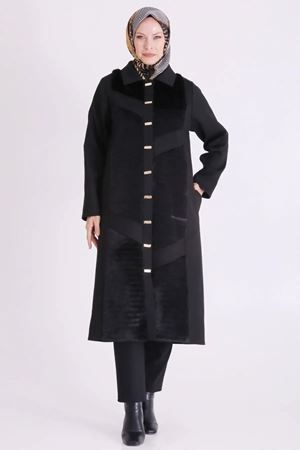 Behrem Kürk Detaylı Kap-LYN04744 Siyah