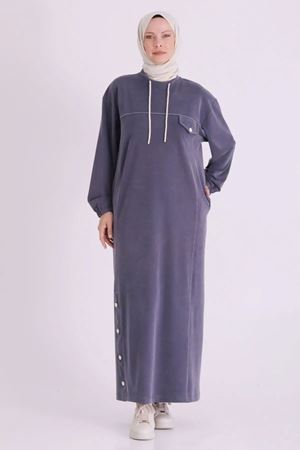Behrem Cep Detaylı Dikişli Elbise-LYN04743 Lacivert