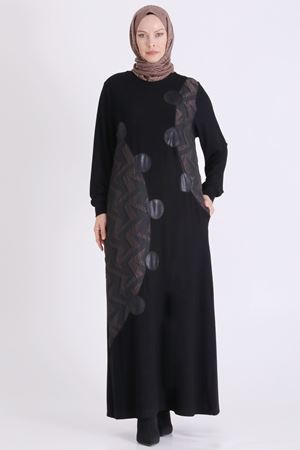 Behrem  Brokar Detaylı Elbise-LYN04747 Siyah