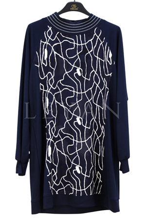 Orhan Store Desenli Tunik-LYN04751 Lacivert