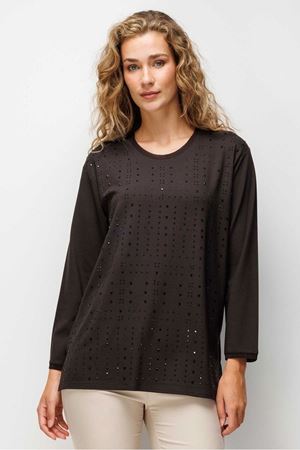Mutlu Ertan Kare Taşlı Sıfır Yaka Bluz-LYN04756 Kahve