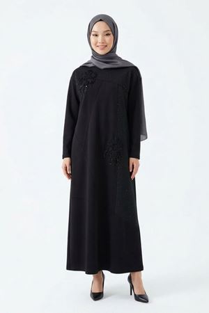 Defrina Simli İşlemeli Elbise-LYN04768 Siyah