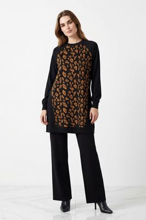 Defrina Floş Desenli Tunik-LYN04771 Taba