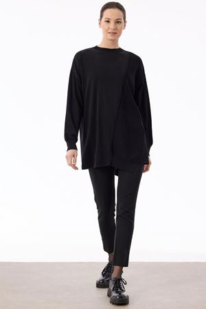 Tığ Triko Örgü Detaylı Rayon Tunik-LYN04764 Siyah