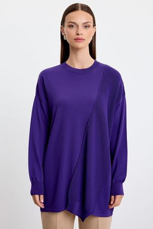 Tığ Triko Örgü Detaylı Rayon Tunik-LYN04764 Mor