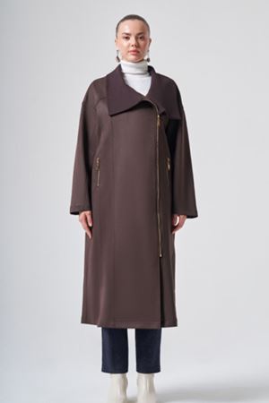 Nuss Triko Yaka Süet Kap-LYN04778 Kahve