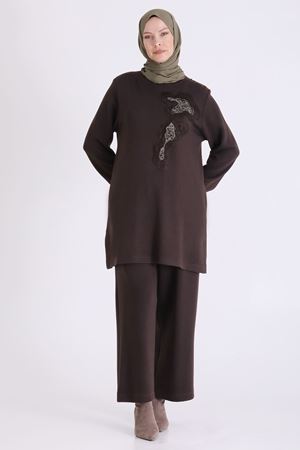 Behrem İşlemeli Takım-LYN04788 Kahve