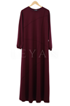 Büyük Beden Nervürlü Penye Elbise- LYN01789 Bordo