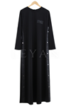 Yanları Çıtçıt Detaylı Kristal İki İplik Penye Elbise- LYN02054 Siyah