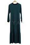 Etek Uçları Volanlı Ekose Desen Elbise- LYN02102 Yeşil