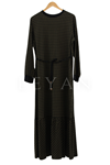 Etek Uçları Volanlı Ekose Desen Elbise- LYN02102 Haki
