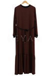 Etek Uçları Volanlı Ekose Desen Elbise- LYN02102 Kiremit