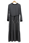 Etek Uçları Volanlı Ekose Desen Elbise- LYN02102 Gri