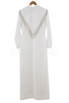 Taş Püskül Detaylı Krep Kumaş Abiye Elbise- LYN02165 Beyaz
