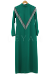 Taş Püskül Detaylı Krep Kumaş Abiye Elbise- LYN02165 Yeşil