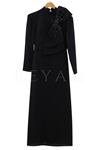 Taş İşlemeli Fiyonk Detaylı Krep Elbise- LYN02164 Siyah