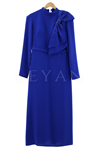 Taş İşlemeli Fiyonk Detaylı Krep Elbise- LYN02164 Saks