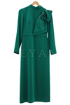 Taş İşlemeli Fiyonk Detaylı Krep Elbise- LYN02164 Zümrüt