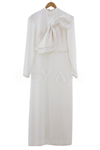 Taş İşlemeli Fiyonk Detaylı Krep Elbise- LYN02164 Ekru