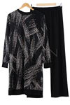 Örme Kumaş Desenli Pantolonlu Takım- LYN02170 Siyah-Beyaz