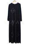 Taşlı Derili Penye Elbise-LYN02221 Siyah
