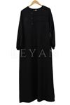 Keten Elbise-LYN02425 Siyah