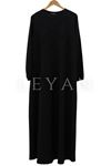 Nervürlü Elbise-LYN02457 Siyah