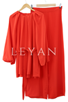 LYN1387 Krep Kumaş Takım Mercan