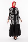 Orhan Store Motif İşlemeli Abaya Takım- LYN01951 Siyah