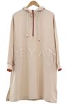Kapüşonlu Ribanalı Tunik-LYN02591 Bej