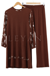 Bürümcük Kumaş- Desenli İkili Takım- LYN01287 Çizgili Kahve