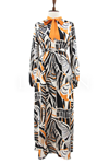 Orhan Store Desenli Elbise- LYN03403 Siyah-Turuncu