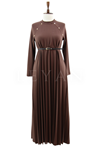 My312 Piliseli Elbise- LYN03397 Kahve