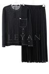 Defrina Dikiş Detaylı Etekli Takım- LYN03414 Siyah