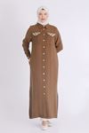 Behrem Düğmeli Tensel Ferace- LYN03394 Kahve