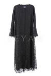 Tül Detaylı Güpür Ferace- LYN03526 Siyah