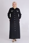 Behrem Düğmeli Tensel Ferace- LYN03394 Siyah