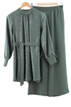 Broş Detaylı Jakarlı Takım- LYN03406 Haki
